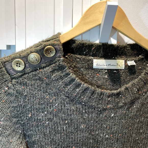 Anthropologie Charlie & Robin Olive Green Sweater - Shoulder Button Decorations - Picture 1 of 14